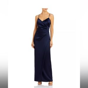 AQUA Satin Ruched Gown